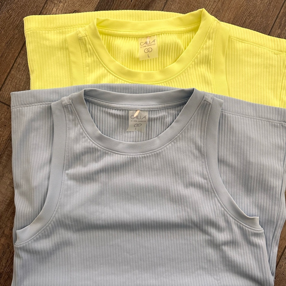 CALIA by Carrie Underwood Ribbed Tank Tops - Yellow and Light Blue
